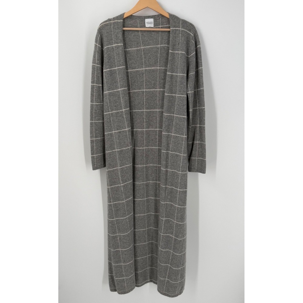Madeleine Thompson 100% Cashmere Long Cardigan Windowpane Plaid Duster Large